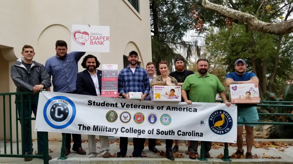 veteran students at citadel holding campus diaper drive for holidays