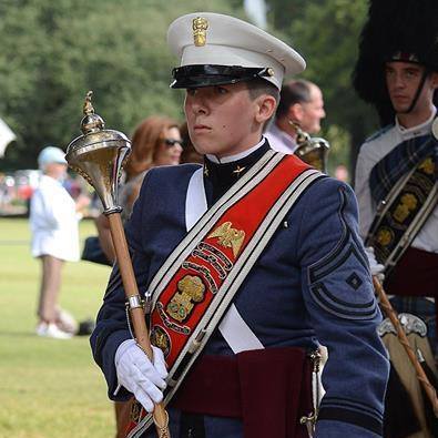 Crawley leading The Citadel Regimental Band and Pipes