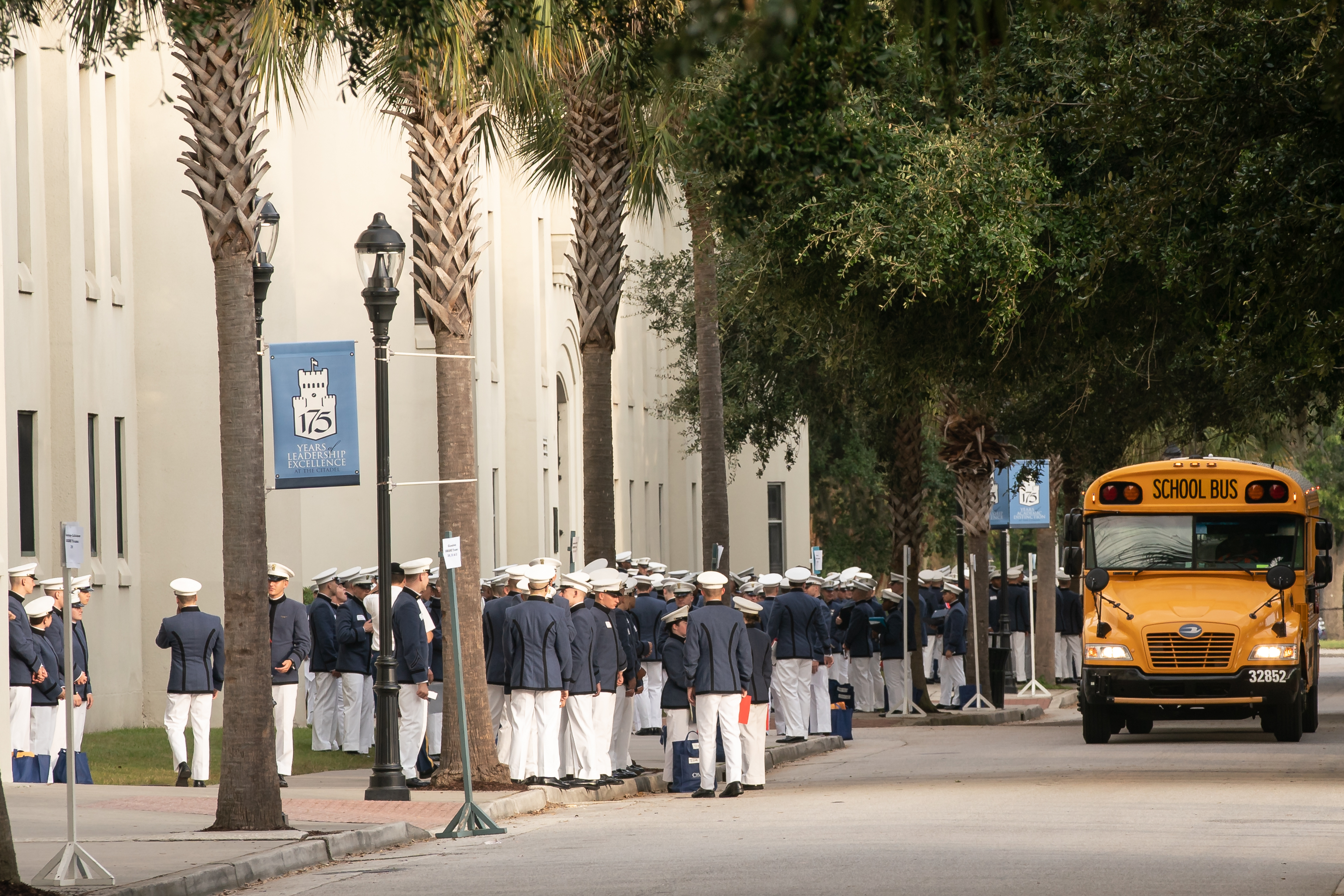 Cadets board buses on Leadership Day 2018