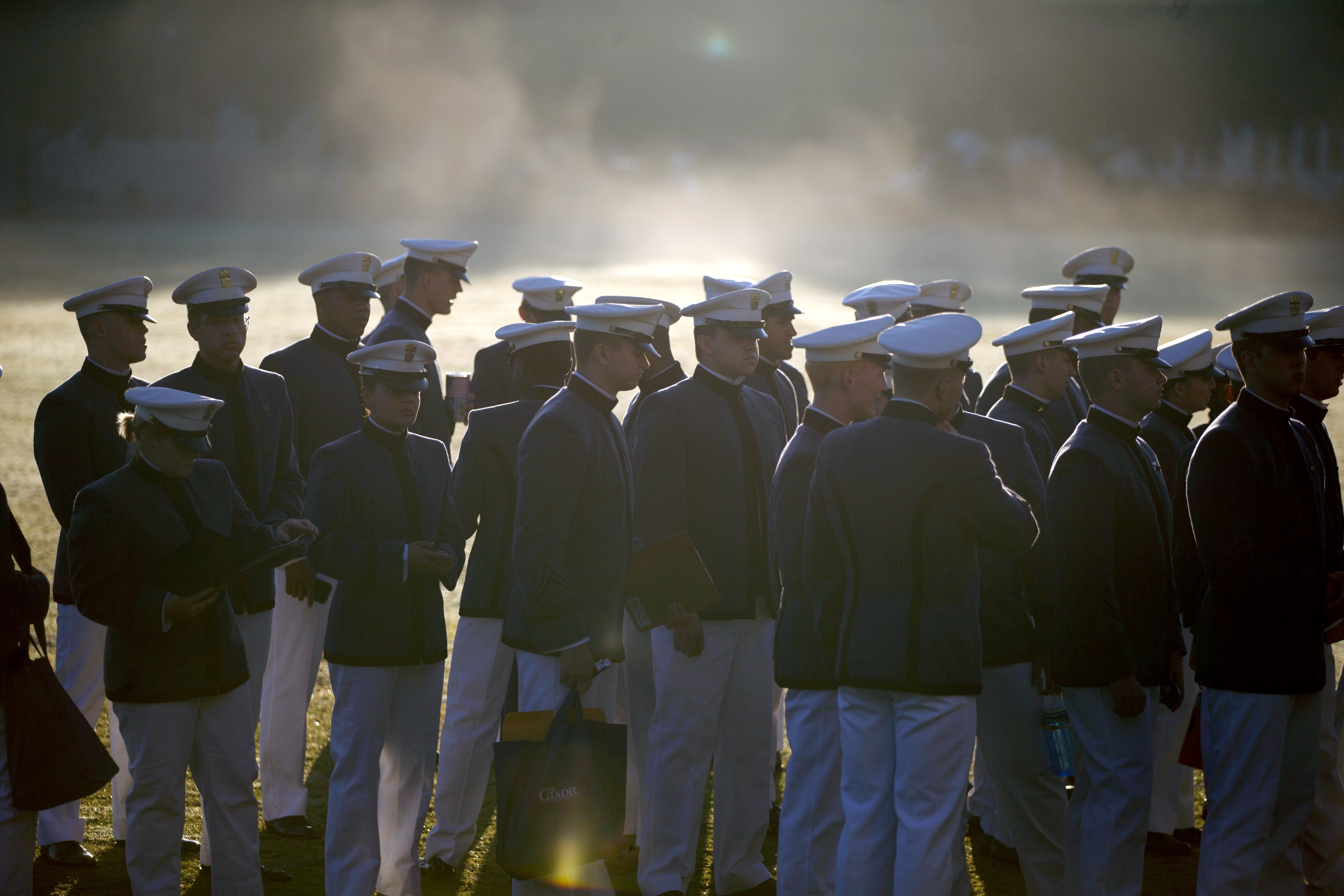 Cadets start gathering before daybreak on Leadership Day