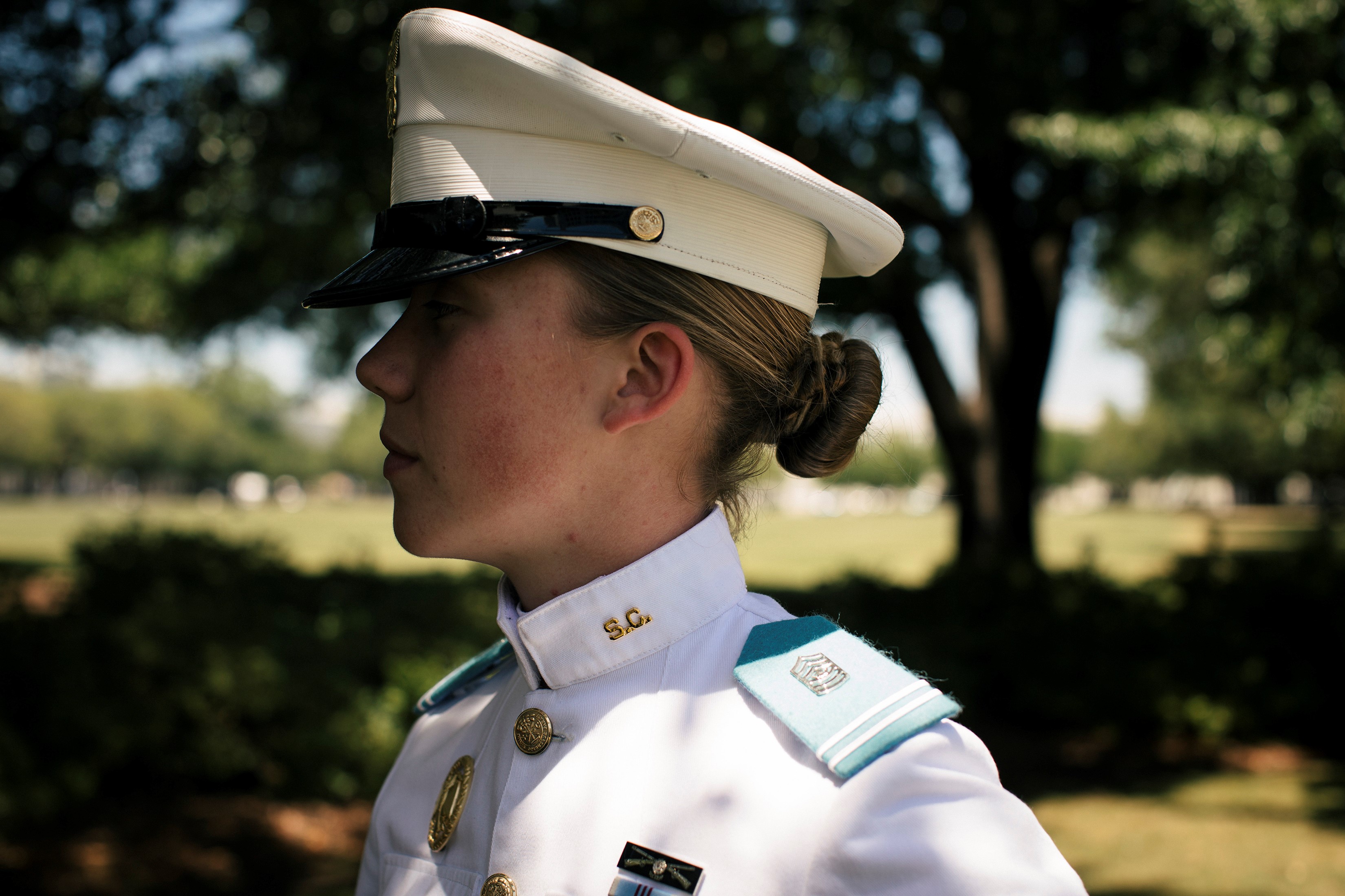 Sarah Zorn stands in profile on The Citadel's parade field