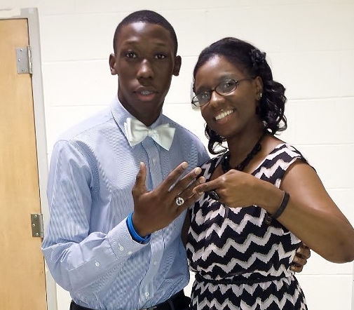 Jariek Richburg and his mom, Kianna Richburg admire his Citadel ring