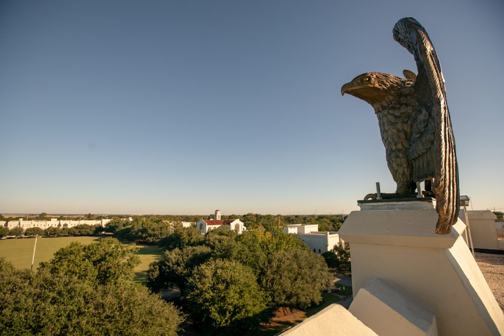 The Citadel's new Bond Hall sentinel watches over campus