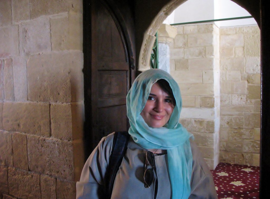 Citadel Cadet JoAnna Windborn visiting the Hala Sultan Tekke mosque in Larnaca, Cyprus