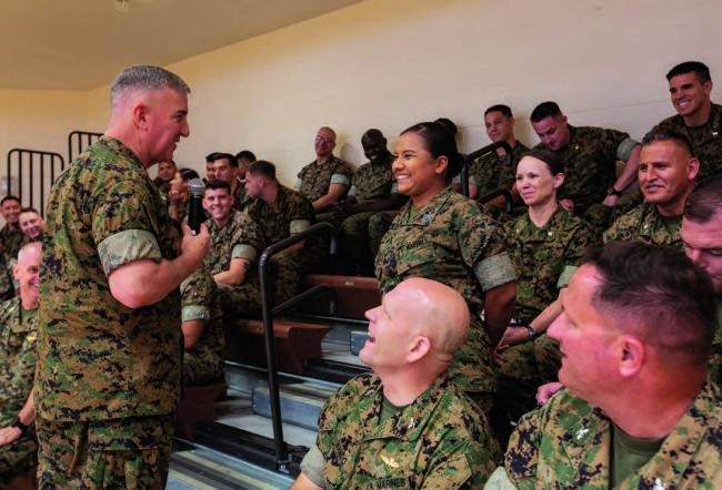 Gen Walters speaks to the Marines of U.S. Southern Command during a town hall in Florida, June 7.