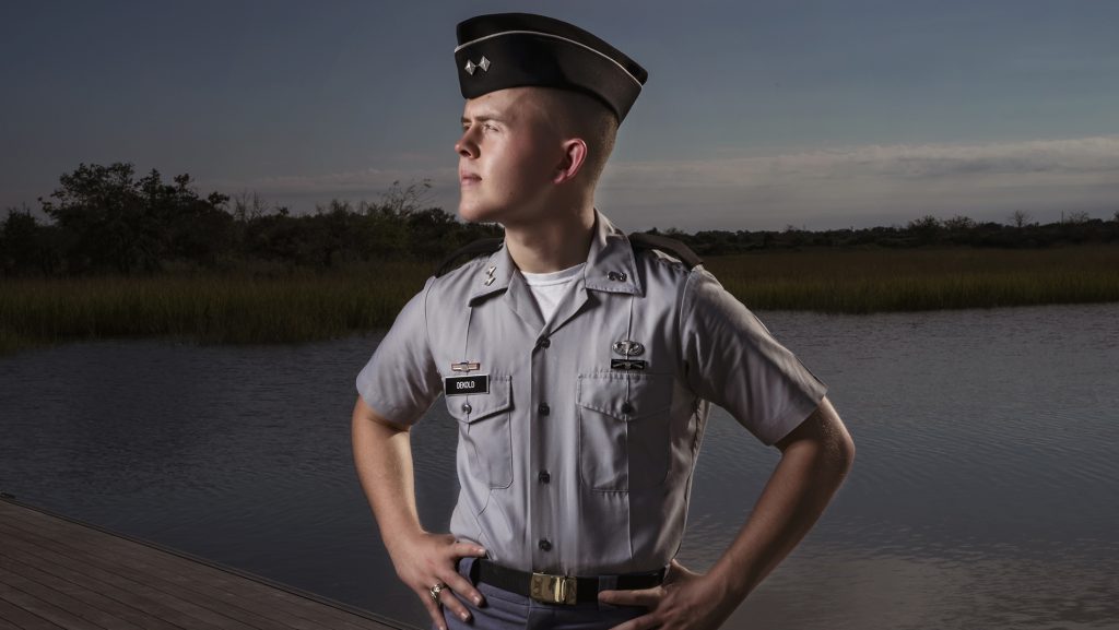 Cadet Chad Dekold stands in front of the Ashley River