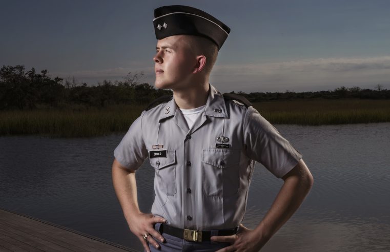 Cadet Chad Dekold stands in front of the Ashley River