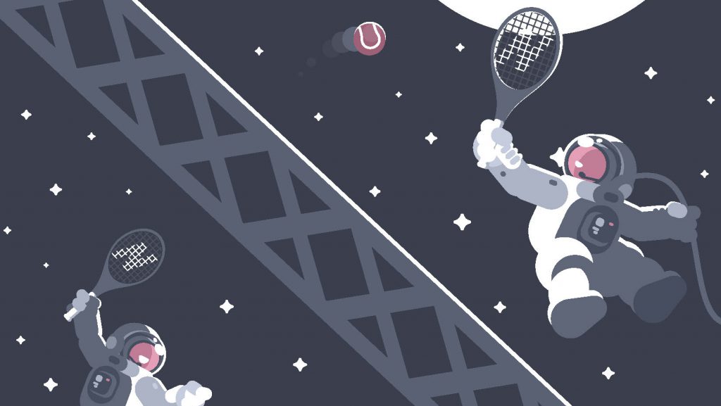 Illustration of Astronauts playing tennis in space