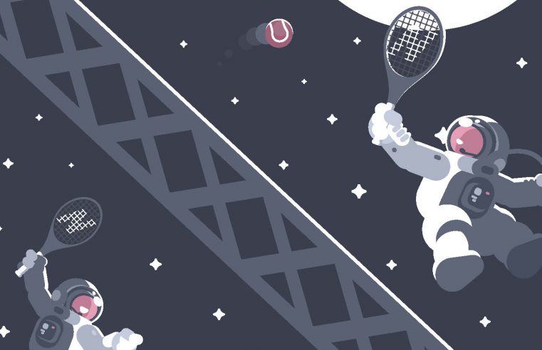 Illustration of Astronauts playing tennis in space