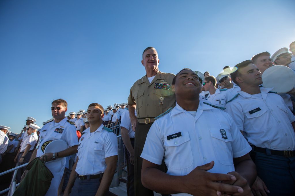 Citadel President, Gen. Glen Walters, USMC (Ret.) with cadets at Bulldogs game