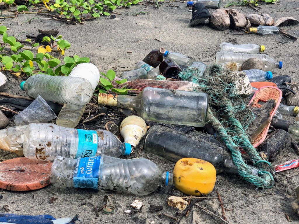 Ocean trash on beach