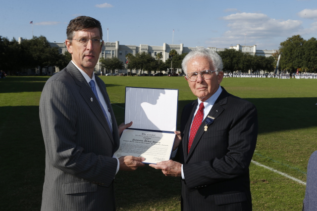 Citadel BOV Emeritus Member Doug Snyder presenting Palmetto Award to Col. Myron Harrington in 2013