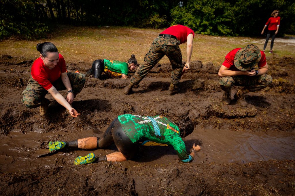 Crawling through mud during Bulldog Challenge 2018