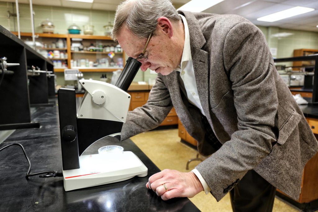 Dr. John Weinstein studies microplastics at The Citadel (Courtesy: Victoria Hansen, SC Public Radio)