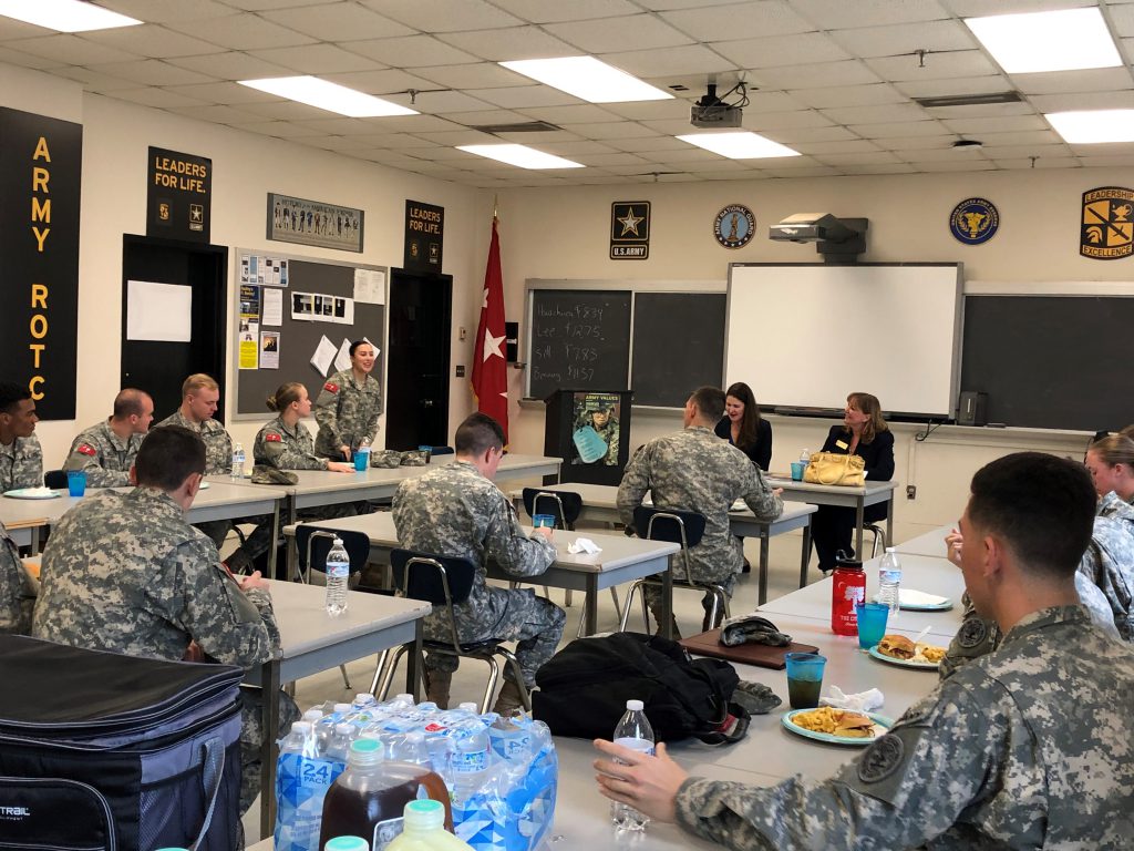 Lt. Gen. McQuistion at lunch with cadets