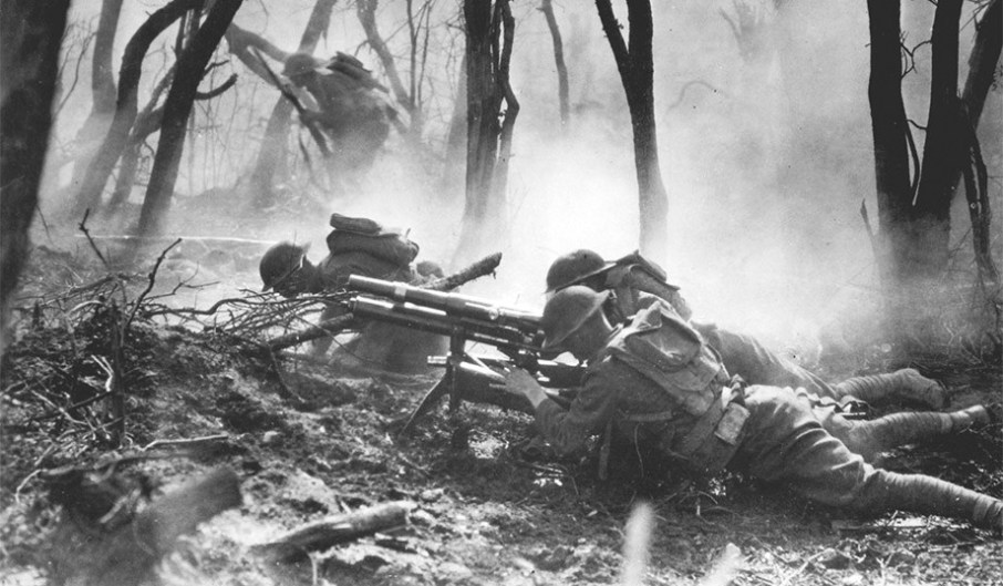 American troops of the 23rd Infantry advance against German forces. National Archives photo.