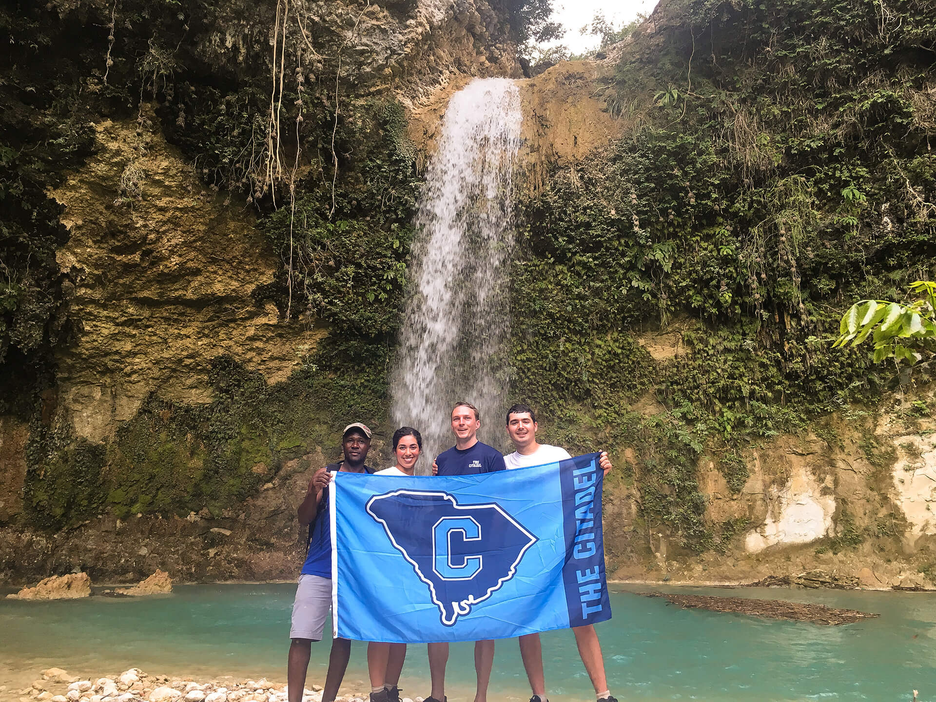 Capt. Jeff Plumblee, Ph.D., and members of The Citadel Humanitarian Development club during a trip to Haiti in the Fall of 2018.