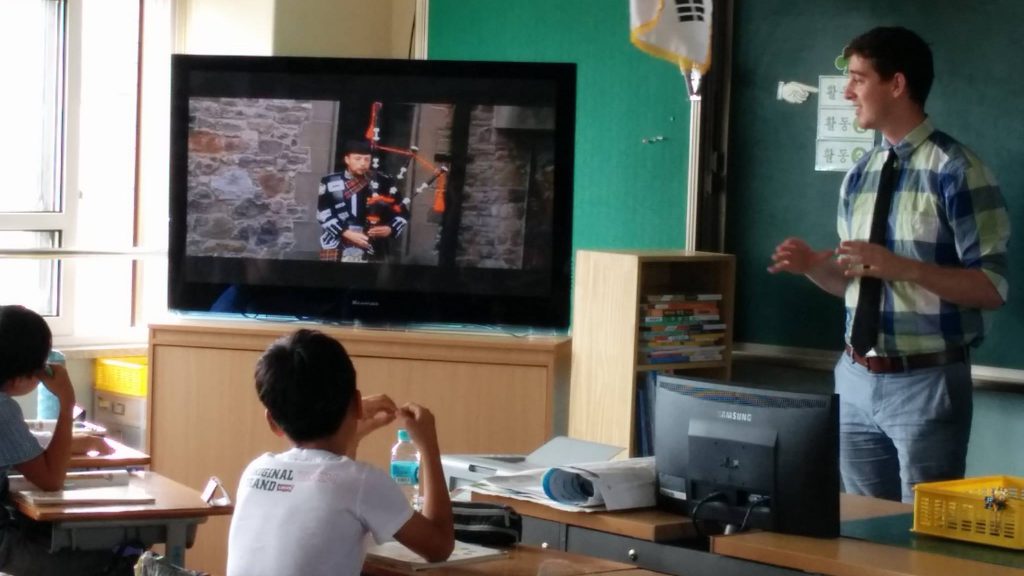 Jonathan French during his first day teaching in South Korea