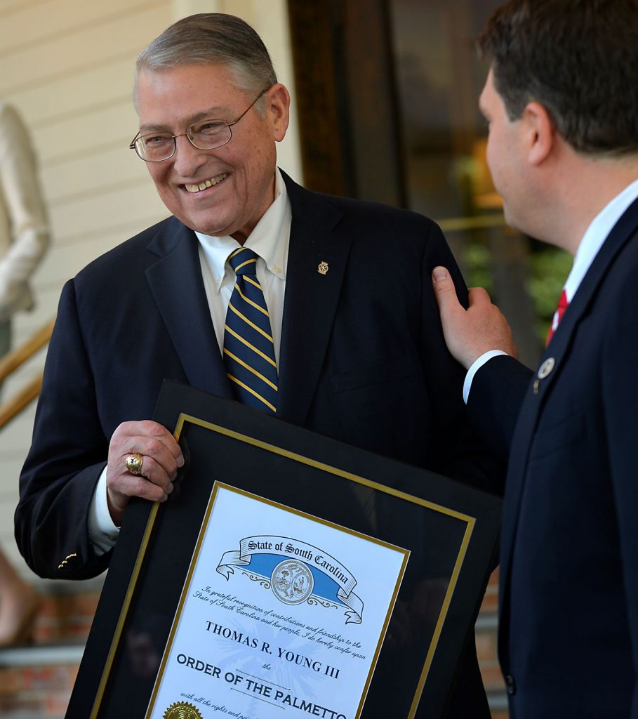 Tommy Young with Order of the Palmetto award (Courtesy: Alex Hicks Jr./Spartanburg Herald-Journal)