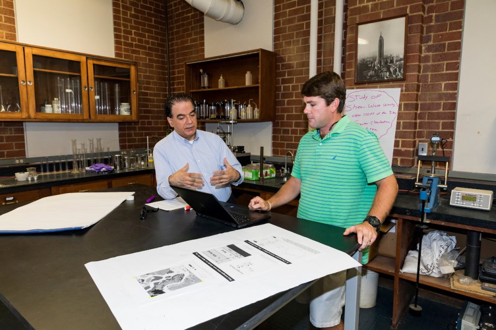 Citadel civil engineering professor Dr. Simon Ghanat teaching in lab