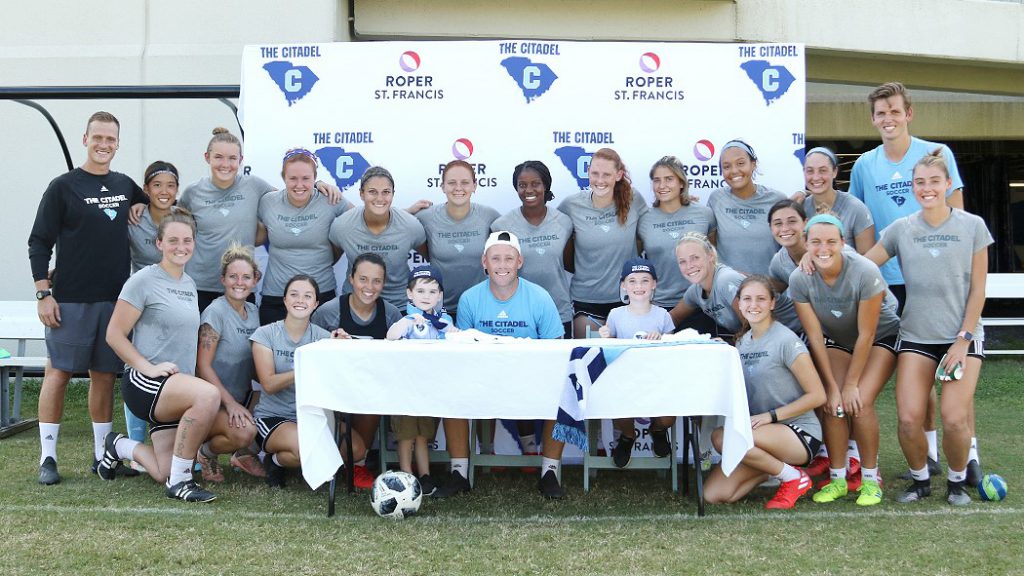 The Citadel women's soccer team with two new members