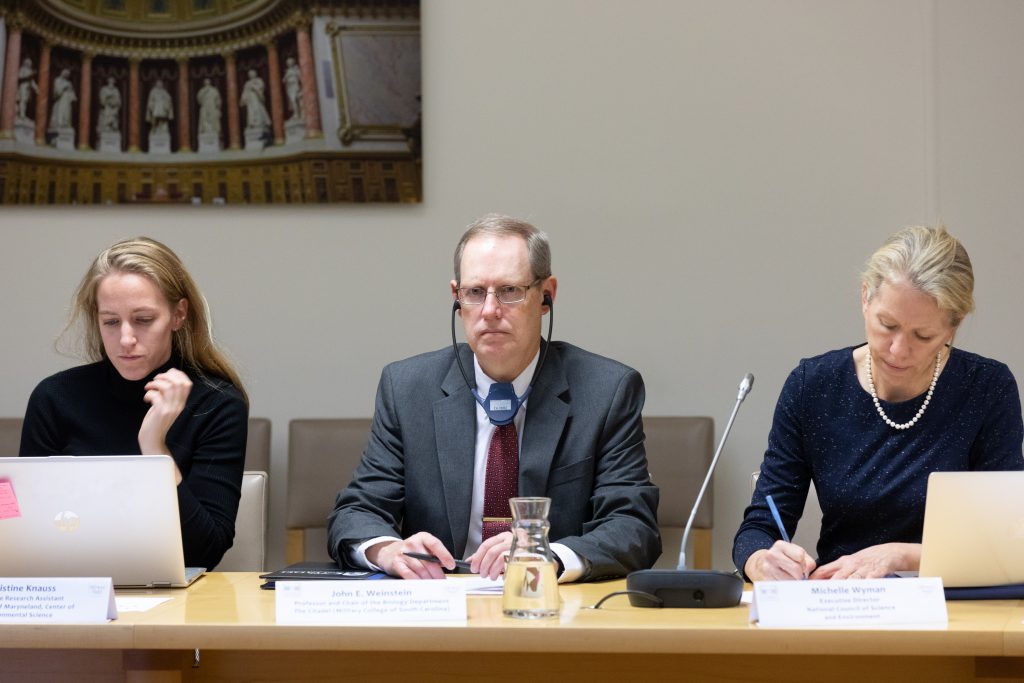 Citadel oceans toxicology researcher Dr. John Weinstein on panel of scientists address members of French Parliament