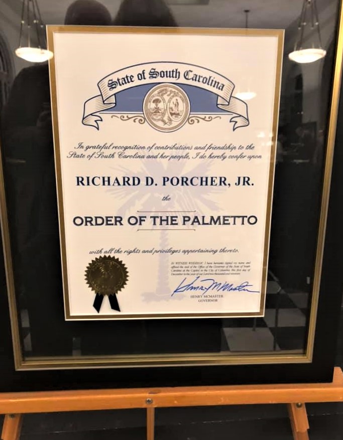 Photo of Dr. Richard Porcher's Order of the Palmetto award