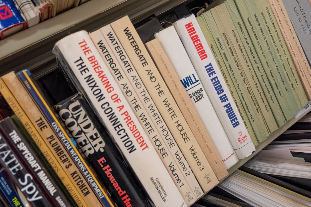 Watergate books in shelves