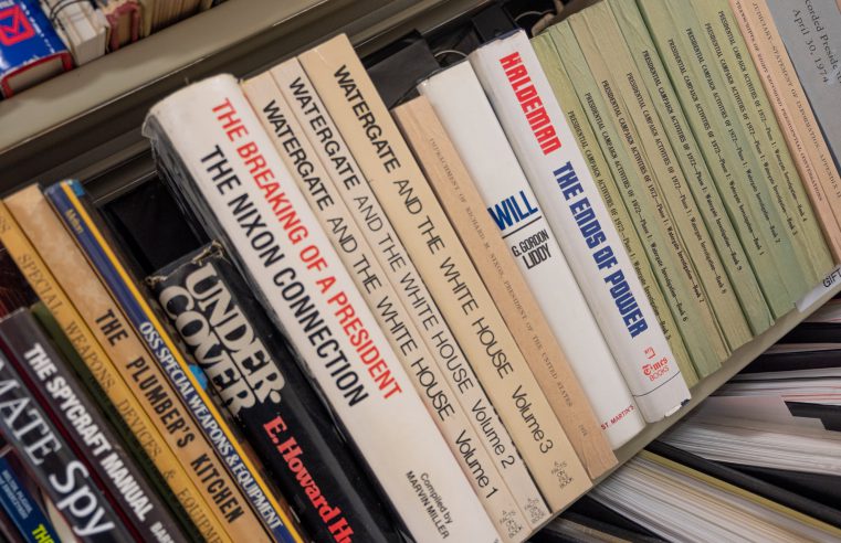 Watergate books in shelves