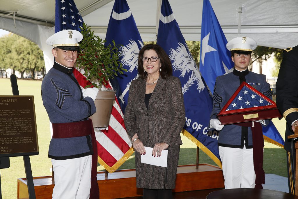 Anita Zucker with cadets at 2014 announcement of gift to The Citadel to expand the school of education