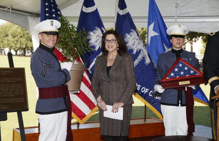 Anita Zucker with cadets at 2014 announcement of gift to The Citadel to expand the school of education