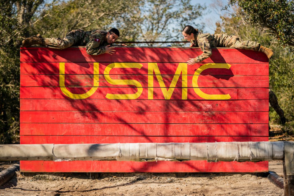 The Citadel Class of 2023 participates in a Freshman Leadership Reaction Course, which included Aikido training, lectures, water jug carrying, PT and a marine corps-inspired obstacle course at The Citadel in Charleston, South Carolina on Saturday, February 22, 2020. (Photo by Cameron Pollack / The Citadel)