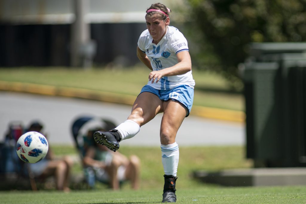 Shot of woman soccer player with intense game face