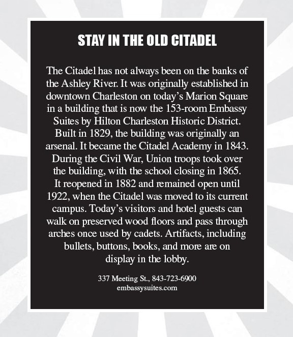 Stay at the Old Citadel - a tip in 100 things to do in Charleston before you die.