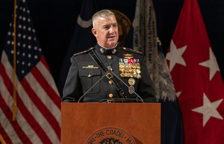 Gen. Glenn Walters, president of The Citadel, speaking at a graduation ceremony in 2019