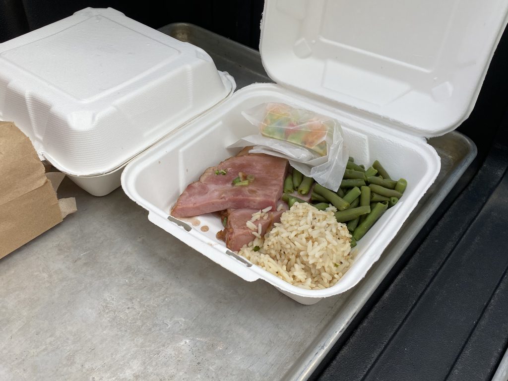 Lunch box with ham and green beans for cadets