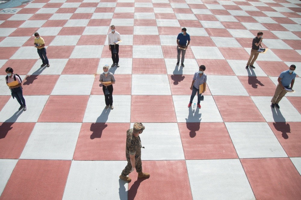 USMC Poolees positioned on barracks quad in May 2020