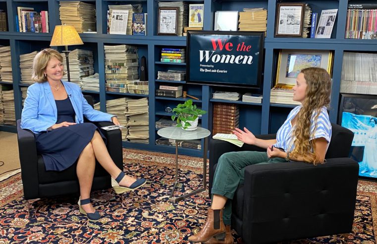 Citadel Provost Dr. Sally Selden being interviewed by Post and Courier reporter Jenna Schifrel for We the Women series