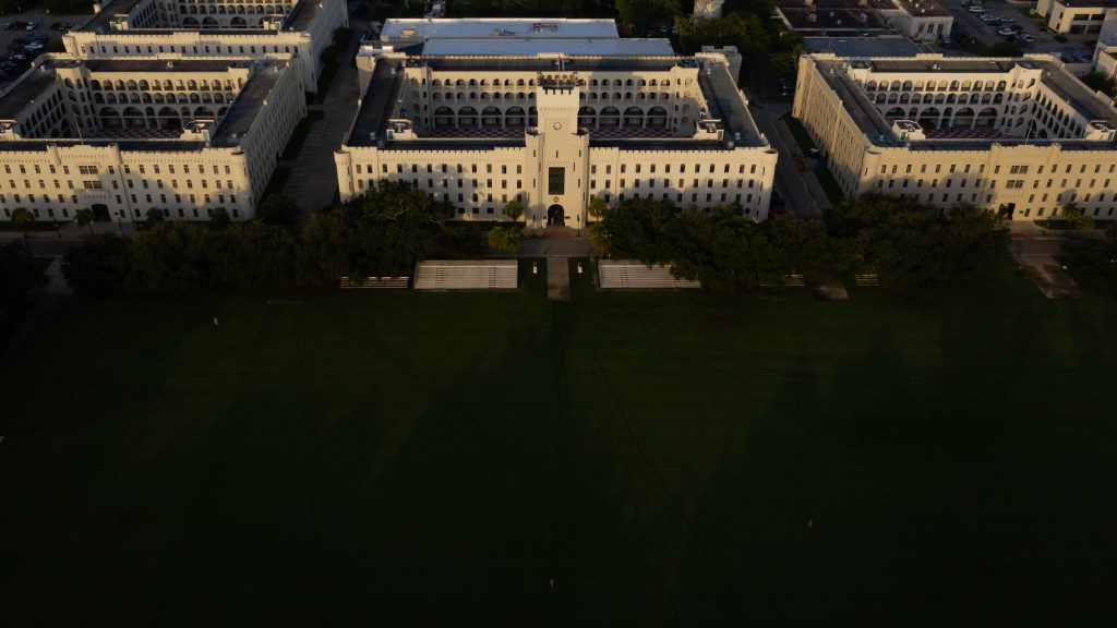 The Citadel campus is seen from the air in Charleston, South Carolina on Thursday, August 27, 2020. (Photo by Cameron Pollack / The Citadel)