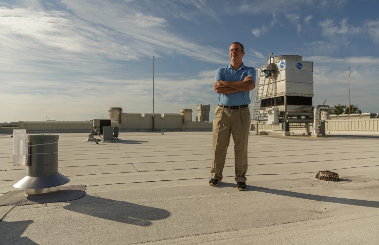 Dr. Scott Curtis, Director of the new Citadel Climate Center, poses for a portrait on the roof of Grimsley Hall at The Citadel in Charleston, South Carolina on Wednesday, September 23, 2020. (Photo by Cameron Pollack / The Citadel)