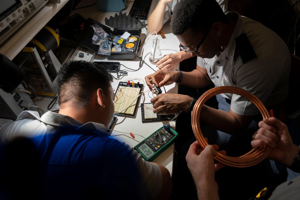 Electrical Engineering students participate in laboratory work in Grimsley Hall in Charleston, South Carolina on Wednesday, March 4, 2020. (Photo by Cameron Pollack / The Citadel)