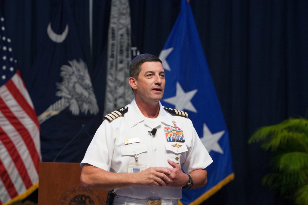 Captain Geno Paluso addressing freshmen in 2018