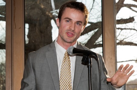 Dr. Sean Fourney, Director of the Patricia McArver Public Speaking Lab at The Citadel, speaking at a podium