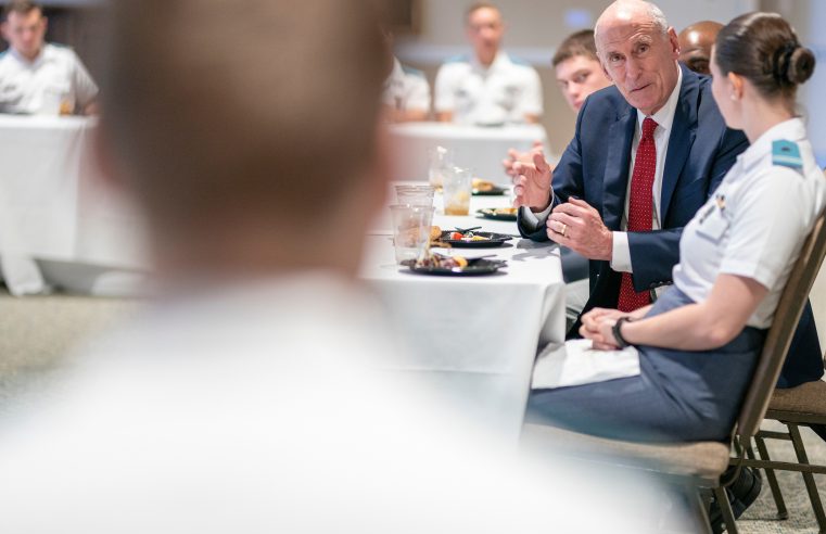Former Director of National IntelliCyber Security Conference, Department of National Intelligence, Daniel Coat having lunch with cadets during The Citadel intelligence and Cyber Security Conference in 2018