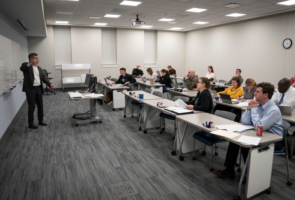 Dr. KwangSoo Lim leads a Citadel MBA course in Accounting for Executives in Bond Hall 166 at The Citadel in Charleston, South Carolina on Thursday, January 23, 2020. (Photo by Cameron Pollack / The Citadel)