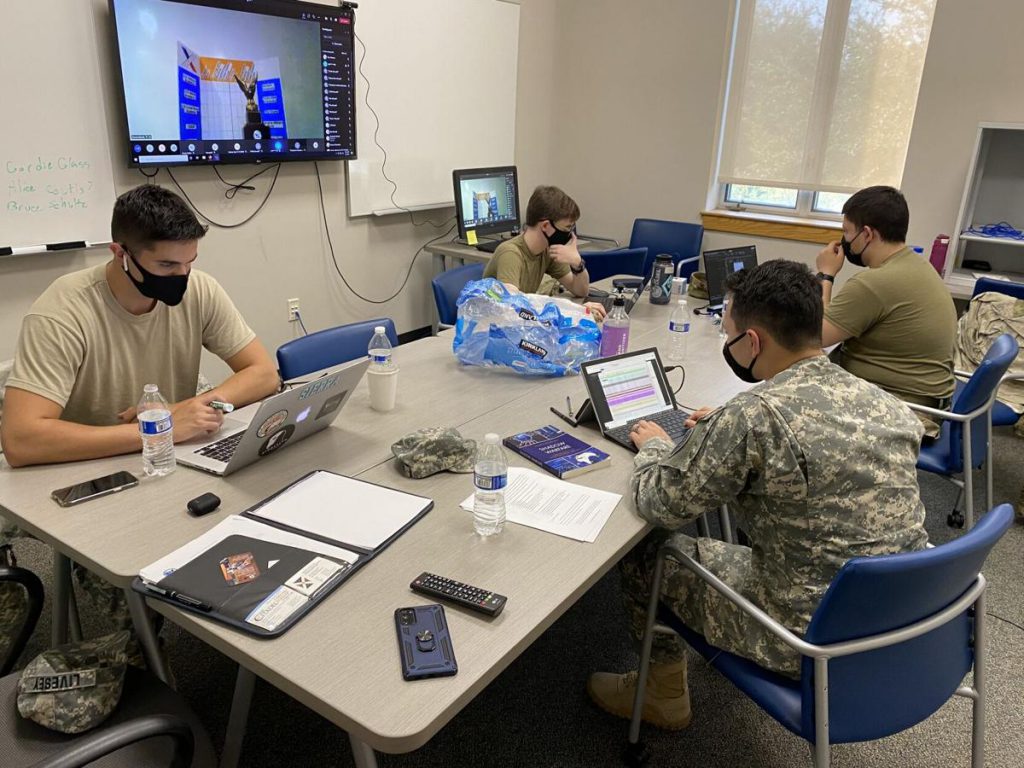 The Citadel began a three-day competition on April 8 hosted by the National Security Agency which pits the country’s military colleges and service academies against each other in intense cyber security simulations. Cadets began the first day with several virtual challenges. The Citadel/Provided
