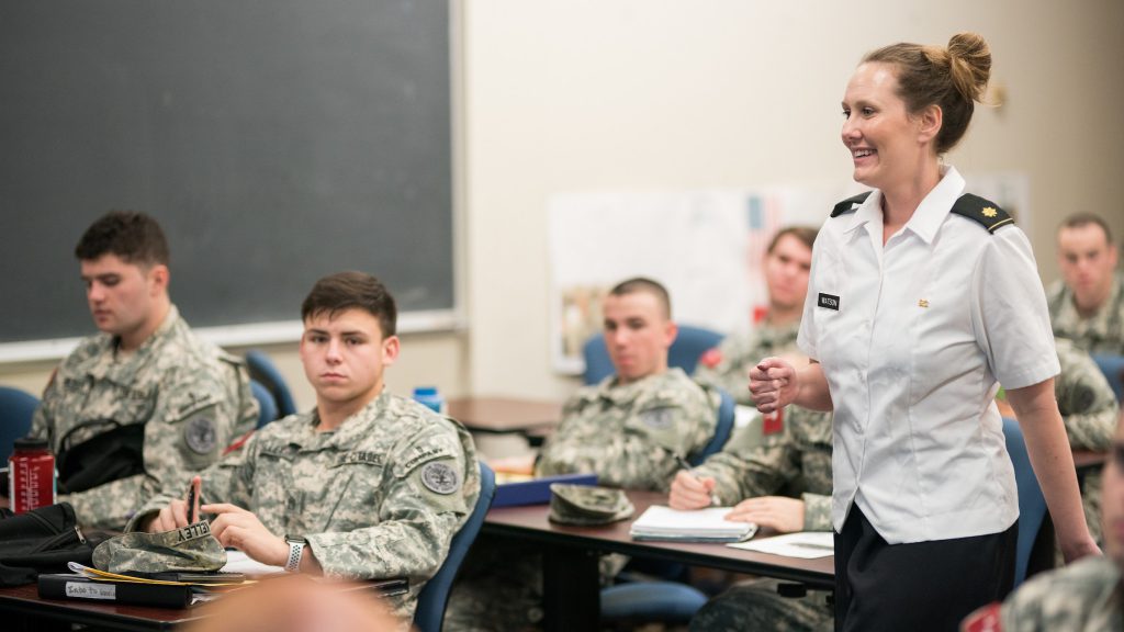 Dr. Mary Katherine Watson teaching an engineering course at The Citadel in a classroom