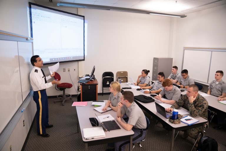 Cadets in a Computer Networks class led by Professor Shankar M. Banik in Thompson Hall at The Citadel in Charleston, South Carolina on Tuesday, February 11, 2020. (Photo by Cameron Pollack / The Citadel)