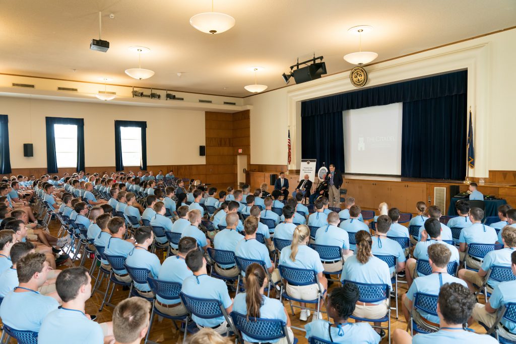 Citadel Success Institute students listen to three Vietnam War area Medal of Honor recipients.