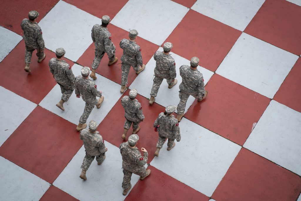 Cadets march to McAllister Field House from Fifth Battalion to hear from Citadel Commandant of Cadets Captain Geno F. Peluso '89, USN and Sargeant Major Andrew Yagle, USMC (Retired) during the South Carolina Corps of Cadets’ first day back on campus at The Citadel in Charleston, South Carolina on Monday, January 13, 2020. (Photo by Cameron Pollack / The Citadel)